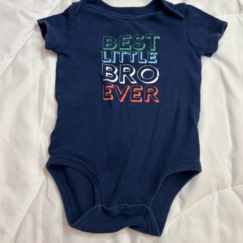 Carter's Navy 'Best Little Bro Ever' Short Sleeve tee with snaps- 12 months